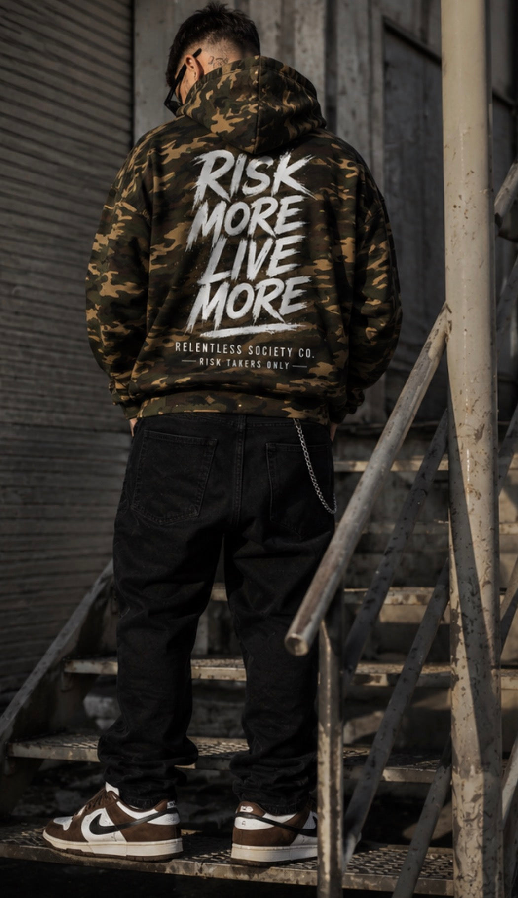 Risk More. Live More. Camo Hoodie
