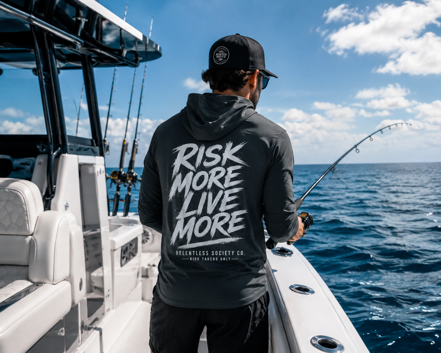 Risk More. Live More. Performance Fishing Hoodie | SPF 50 Sun Shirt